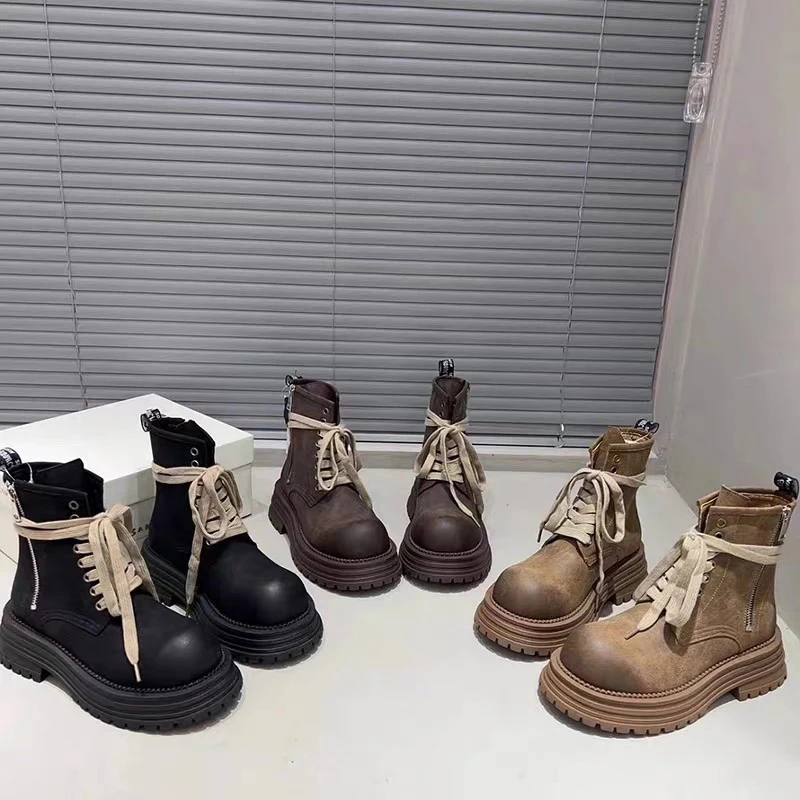 9032-9英伦风加绒擦色工装机车靴时尚潮流短靴复古马丁靴