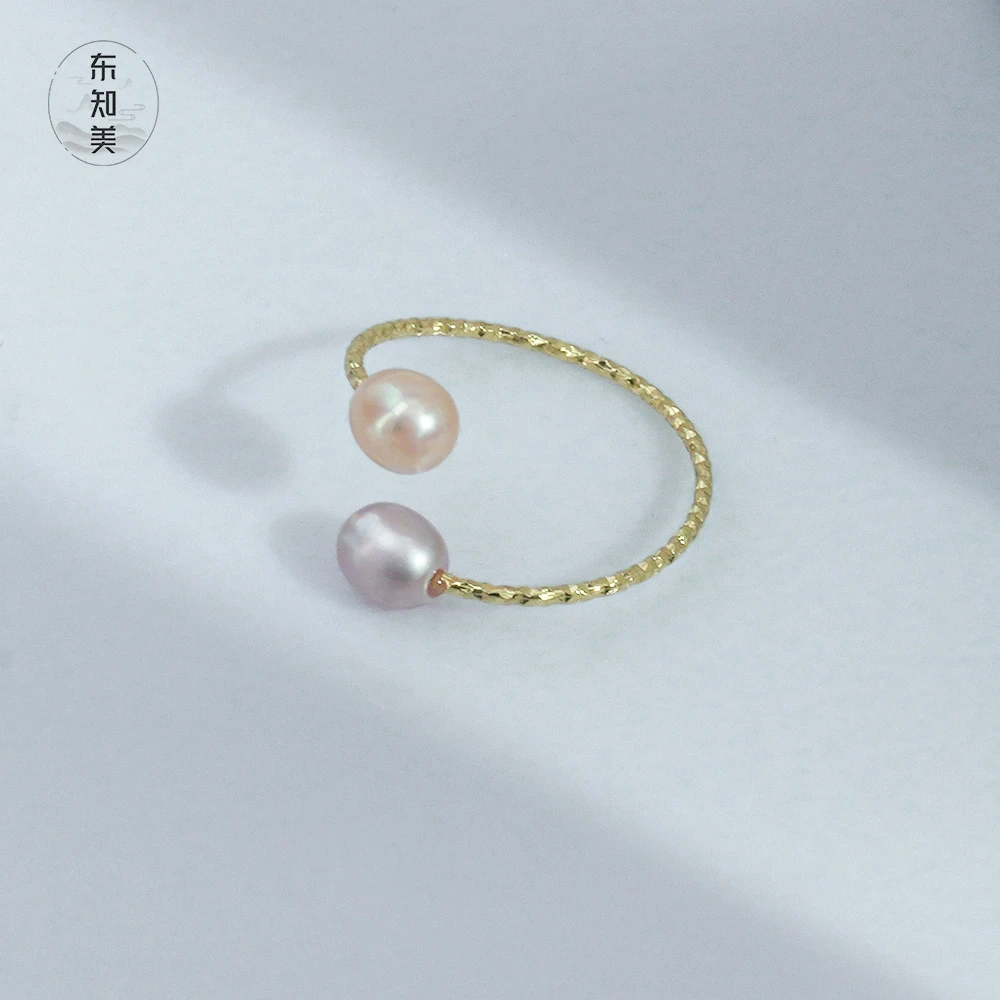 5-6mm天然淡水珍珠双珠戒指活口可调节戒指0670