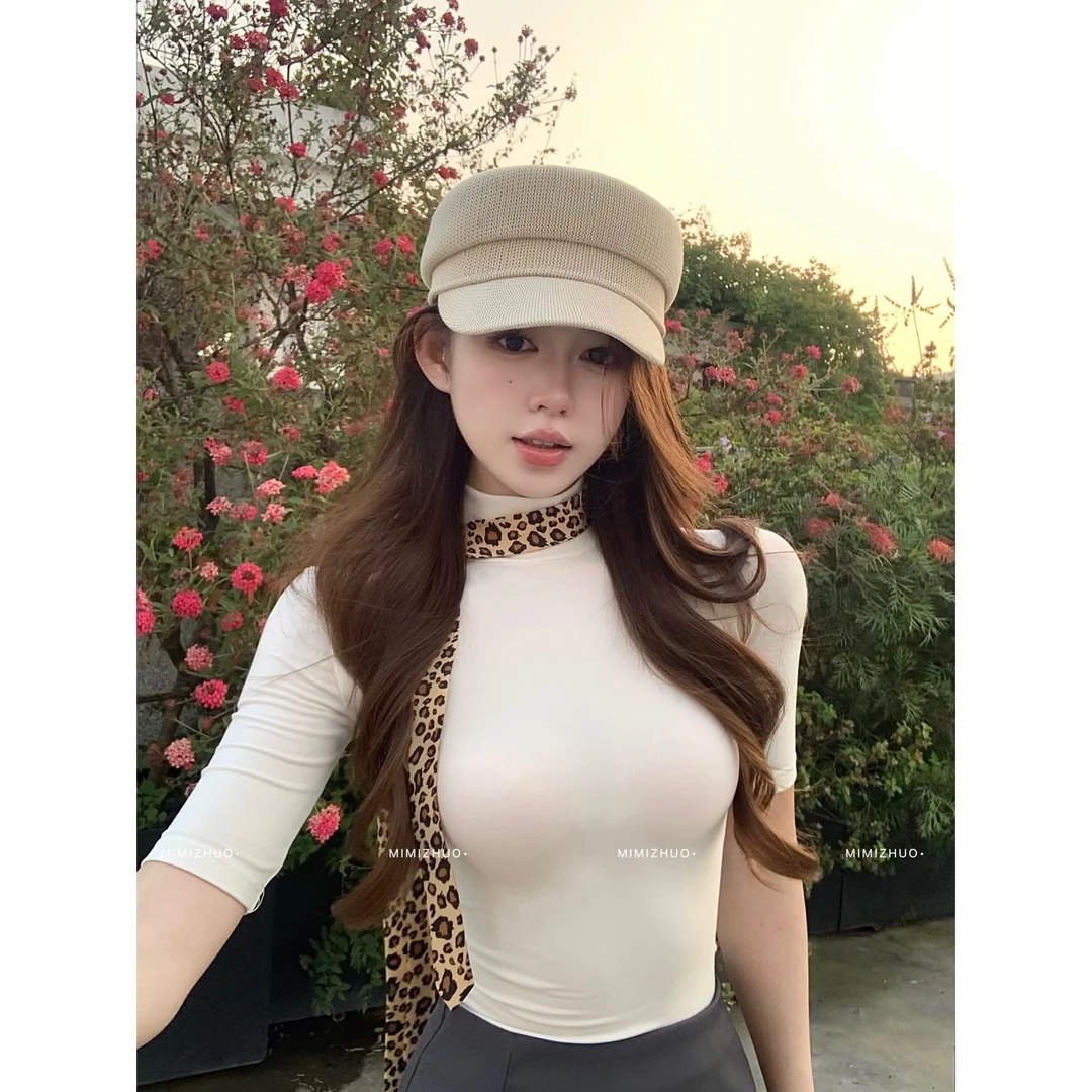 夏日新款弹力“冰凉感“修身莱赛尔日常百搭短款通勤复古T恤57061B