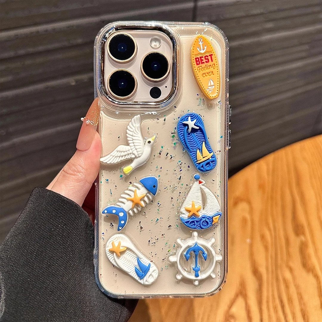 创意闪粉拖鞋海鸥适用苹果16promax手机壳新款iphone15保17promax