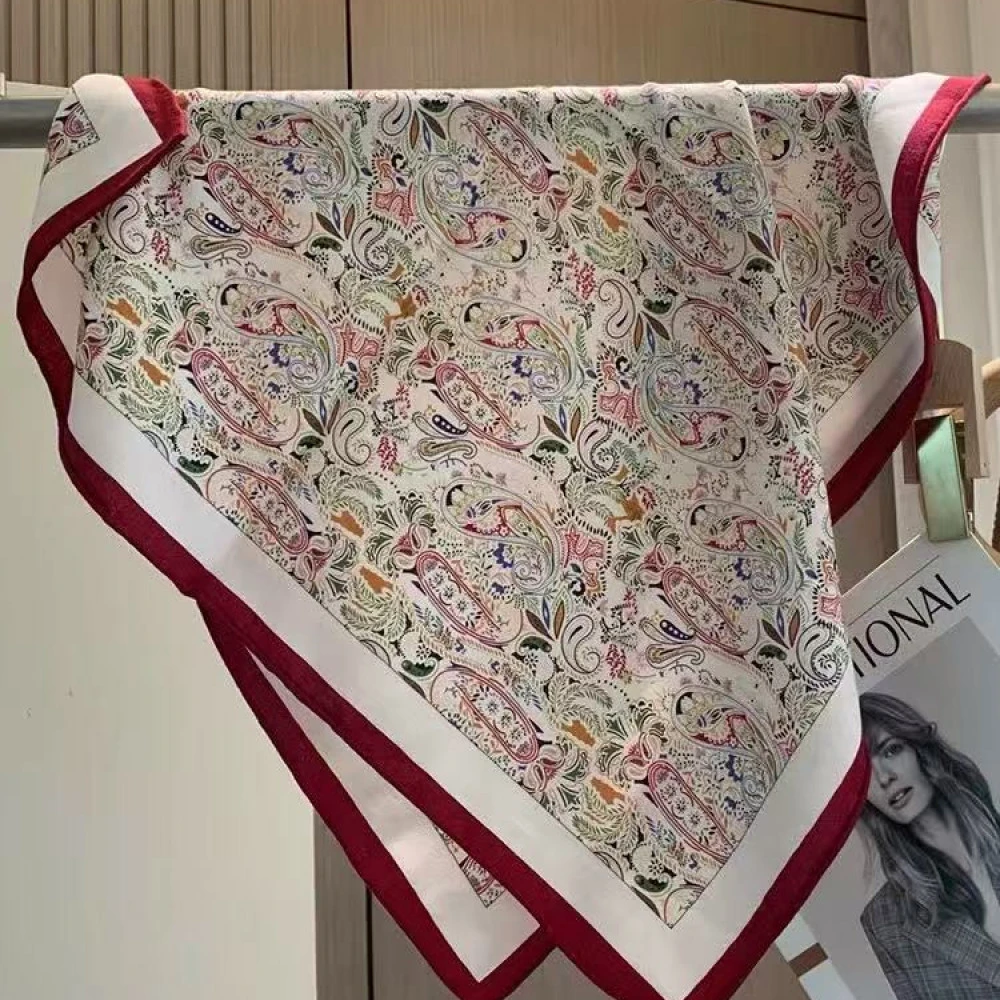 浪漫粉黛腰果真丝羊毛桑蚕丝女秋冬季丝毛丝巾60高级感系脖-60021