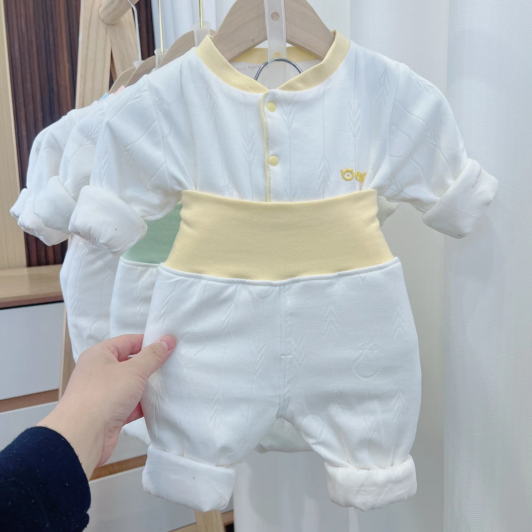 秋冬款A类宝宝婴儿薄棉套装薄棉新生儿保暖高腰护肚套装