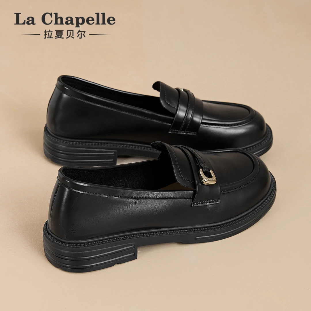 拉夏贝尔时尚小皮鞋女款夏季新款百搭休闲软底舒适乐福鞋工作鞋子