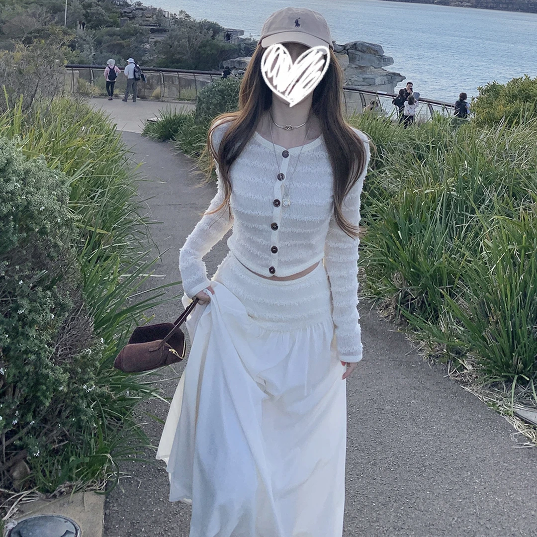 法式气质温柔条纹针织开衫连衣裙套装女秋冬2026新款大方得体穿搭