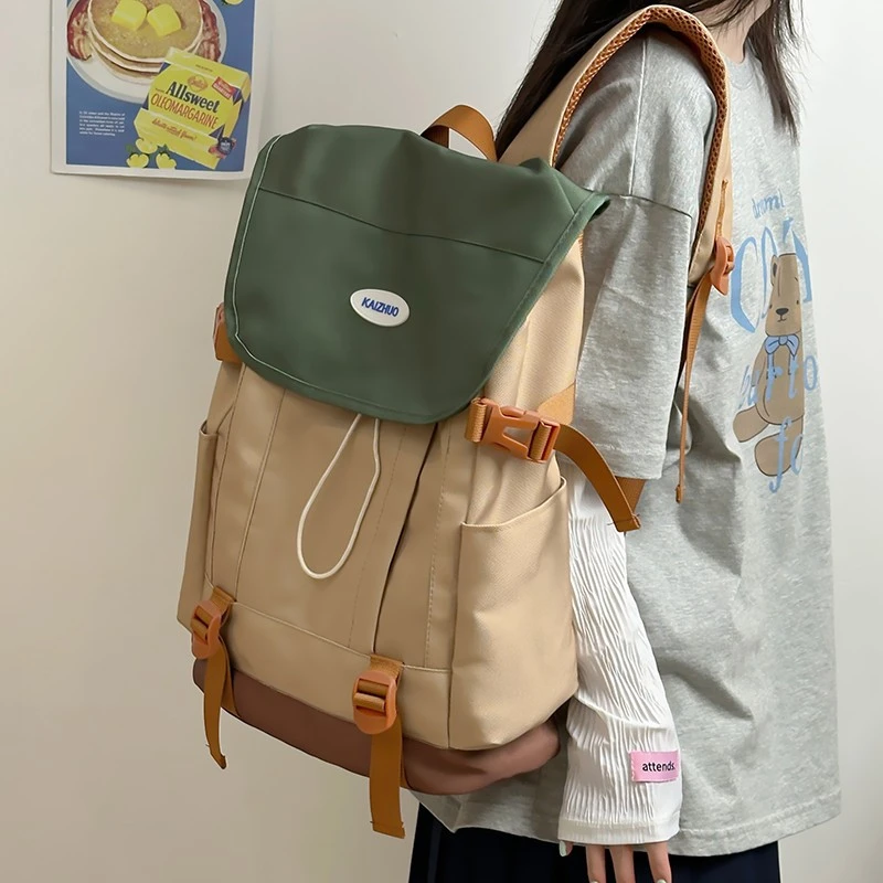 日系ins简约撞色双肩包时尚潮流短途旅行收纳包初高中学生书包