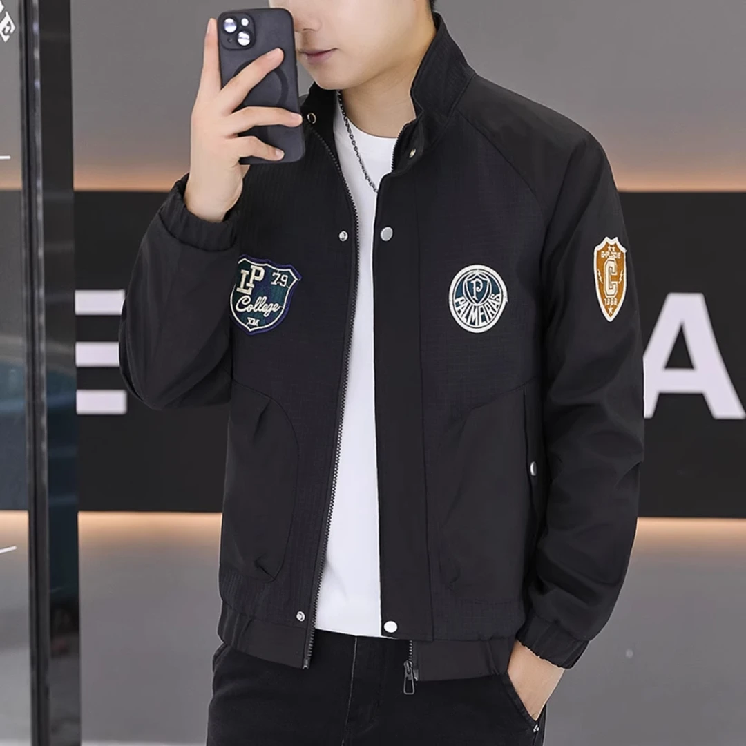 ECLONIAFON/埃卢涅芬飞行员夹克男春秋宽松刺绣潮牌休闲男士立领