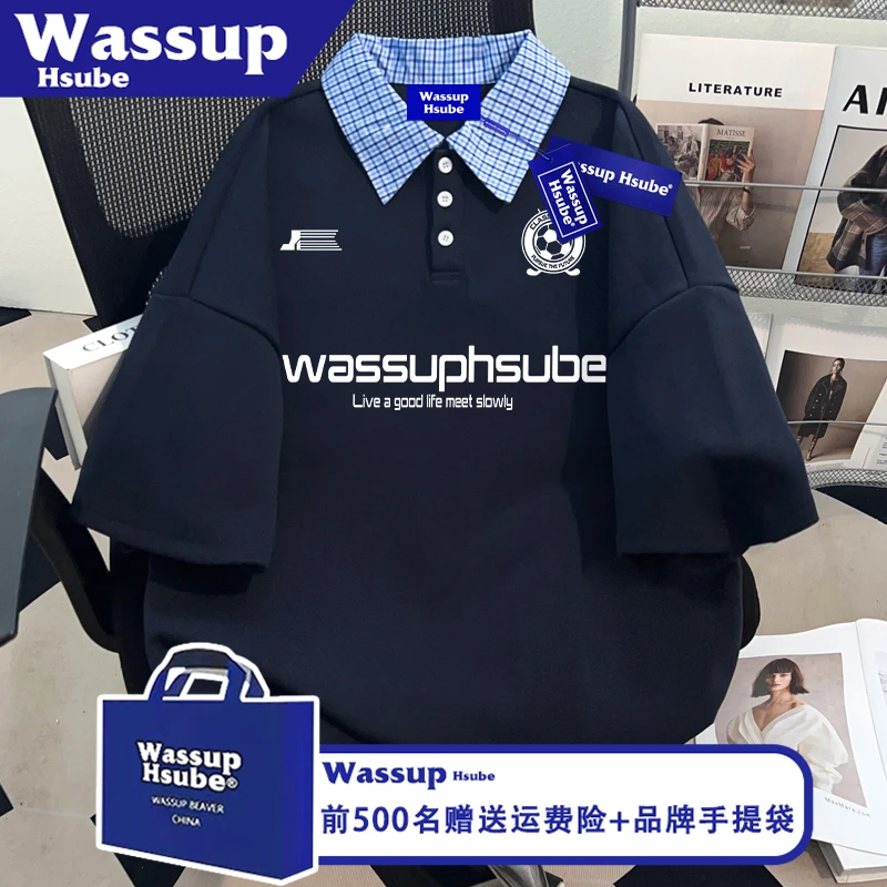WASSUP HSUBE美式字母印花男女T恤100%棉半袖ins夏季休闲风POLO衫