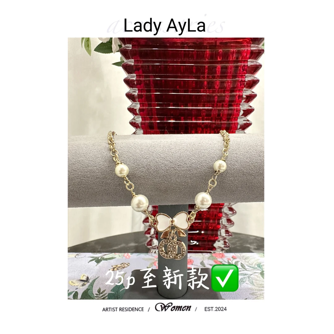 铜合金仿珍珠项链 25s  字母C蝴蝶结轻奢时尚项链AL9324