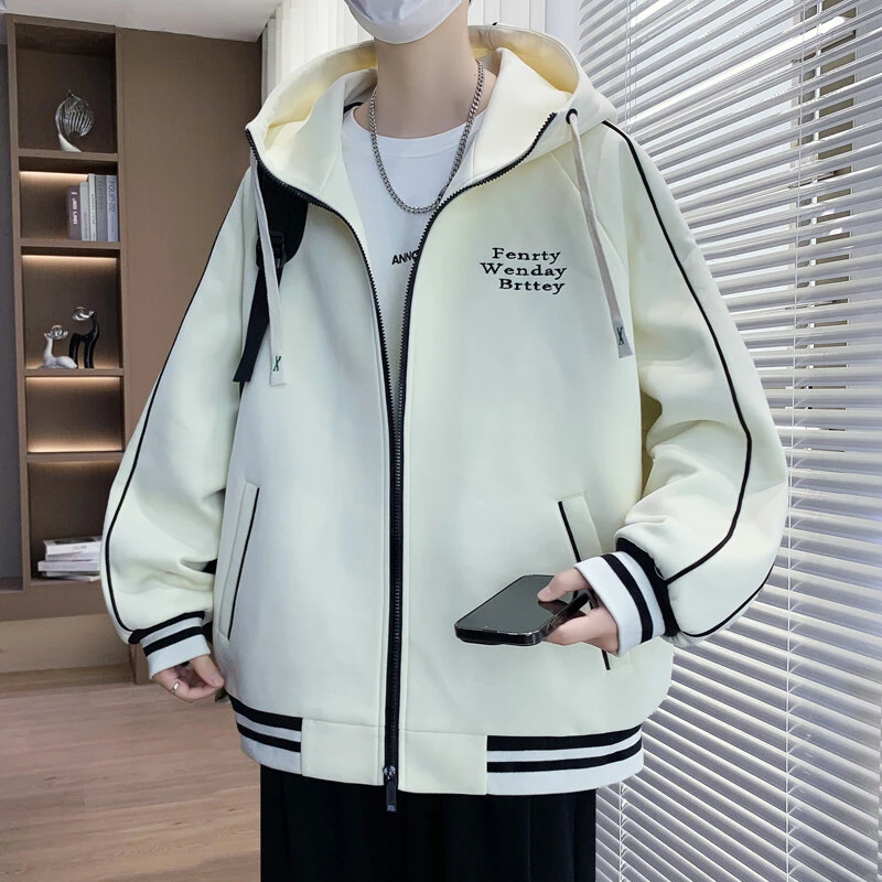 2025男士春季外套青少年校园风宽松连帽夹克初高中生常规款外衣