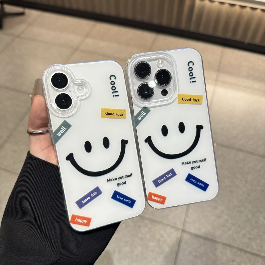 imd简约笑脸适用苹果16/15华为p70手机壳iPhone14小米oppovivo硬