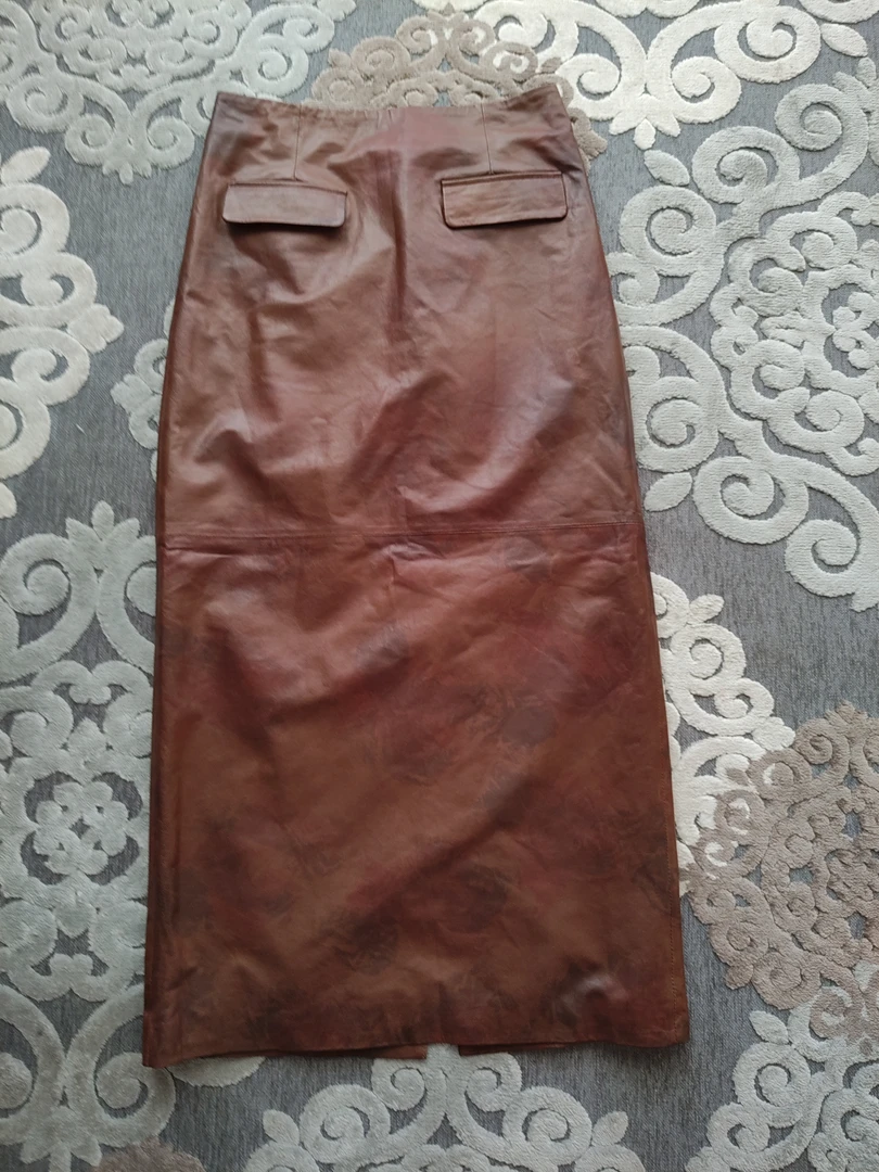 真皮绵羊皮做旧沧桑感油画色彩夹薄棉及踝后开叉长裙