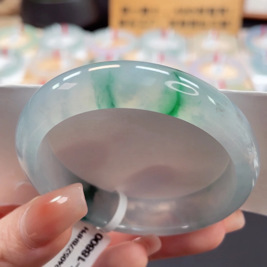 翡翠手镯未镶嵌54.5贵妃冰胶辣阳绿18号