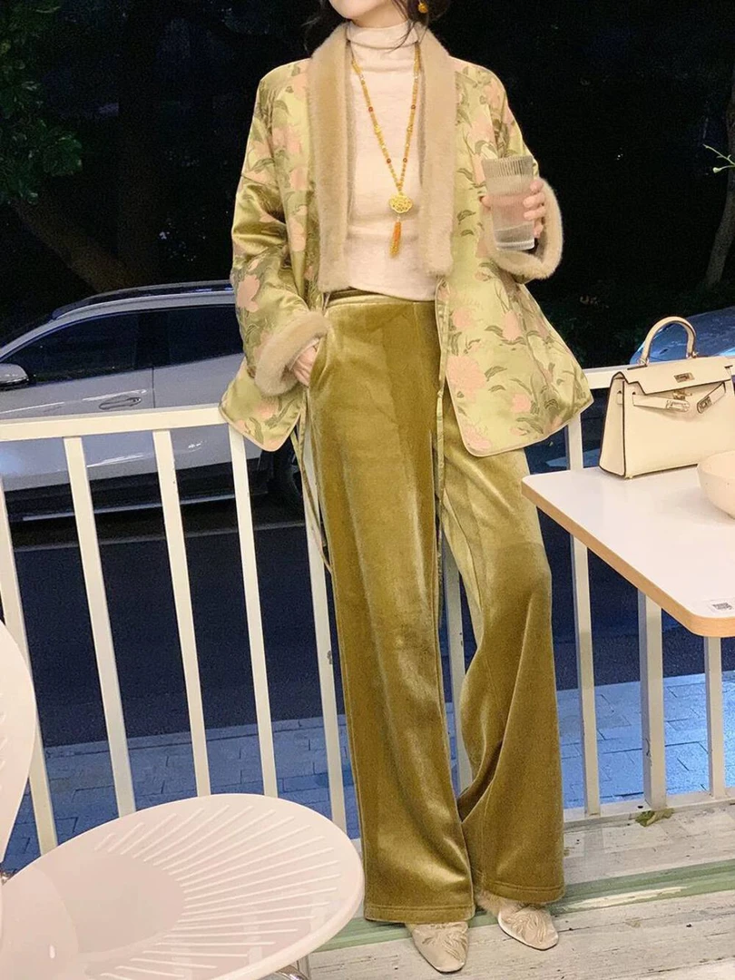 冬上新！【M.W嫚维】基础百搭丝绒松紧长裤阔腿 休闲裤  357-1#  CZX