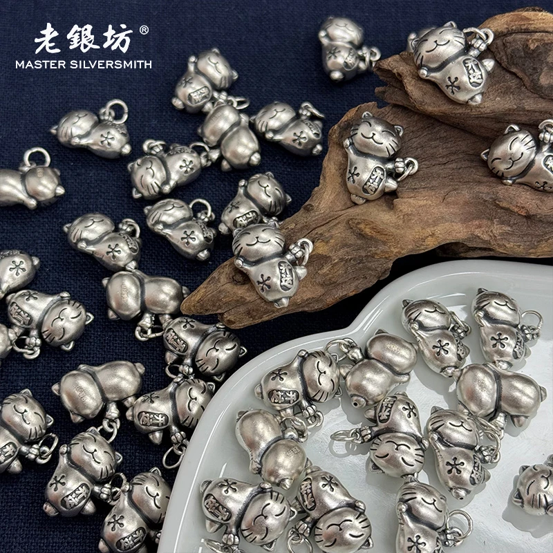 老银坊 足银银制品 开运躺猫提溜 890061
