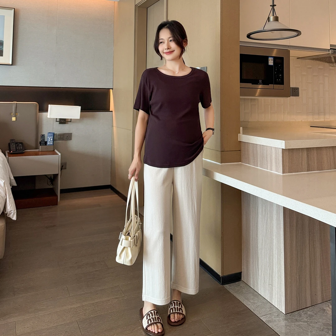 【天丝新疆棉】夏季孕妇无托腹直筒裤薄款小个子八分宽松阔腿孕妇裤