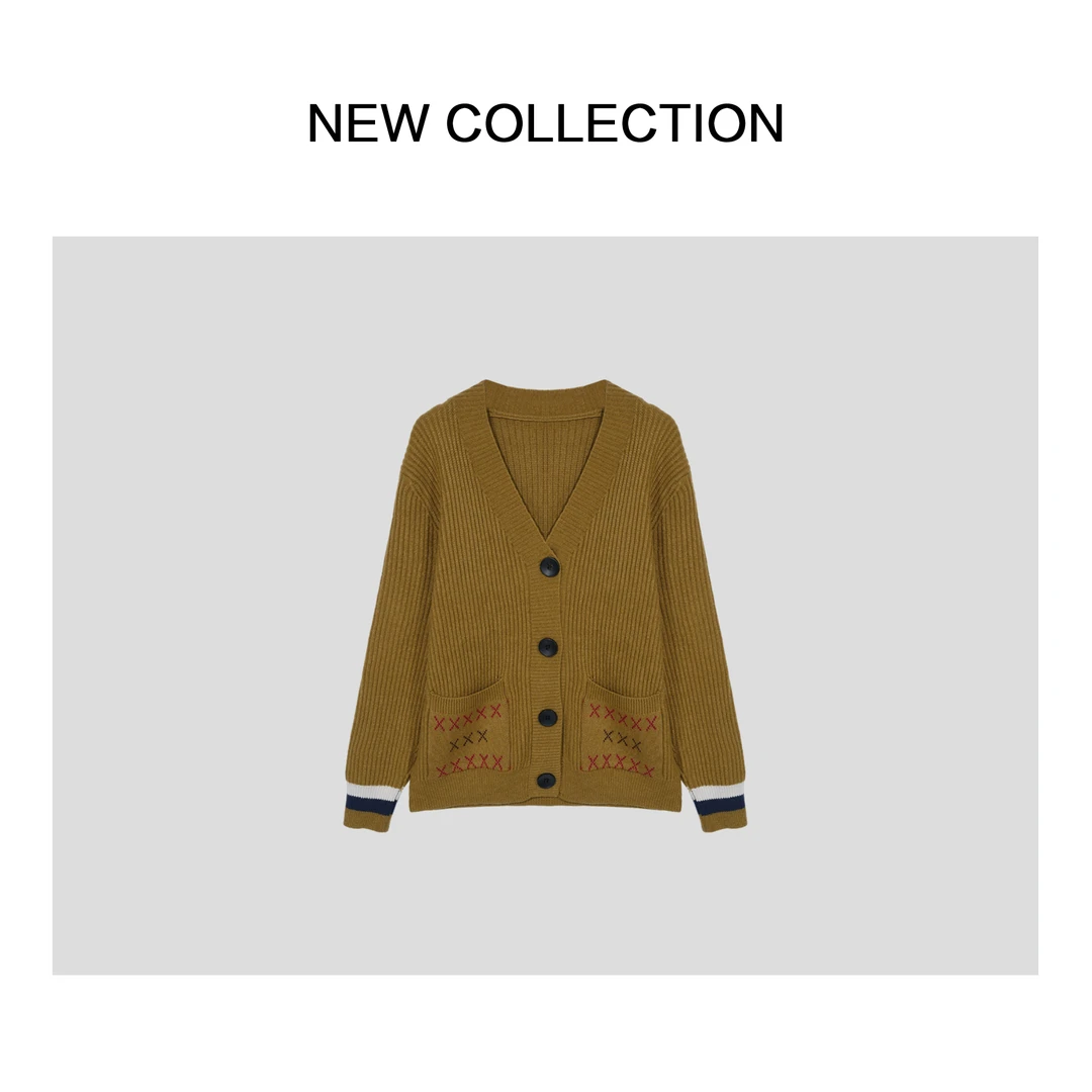 【楚楚君专属】时尚百搭甜美休闲V领开衫外套 W1F56006