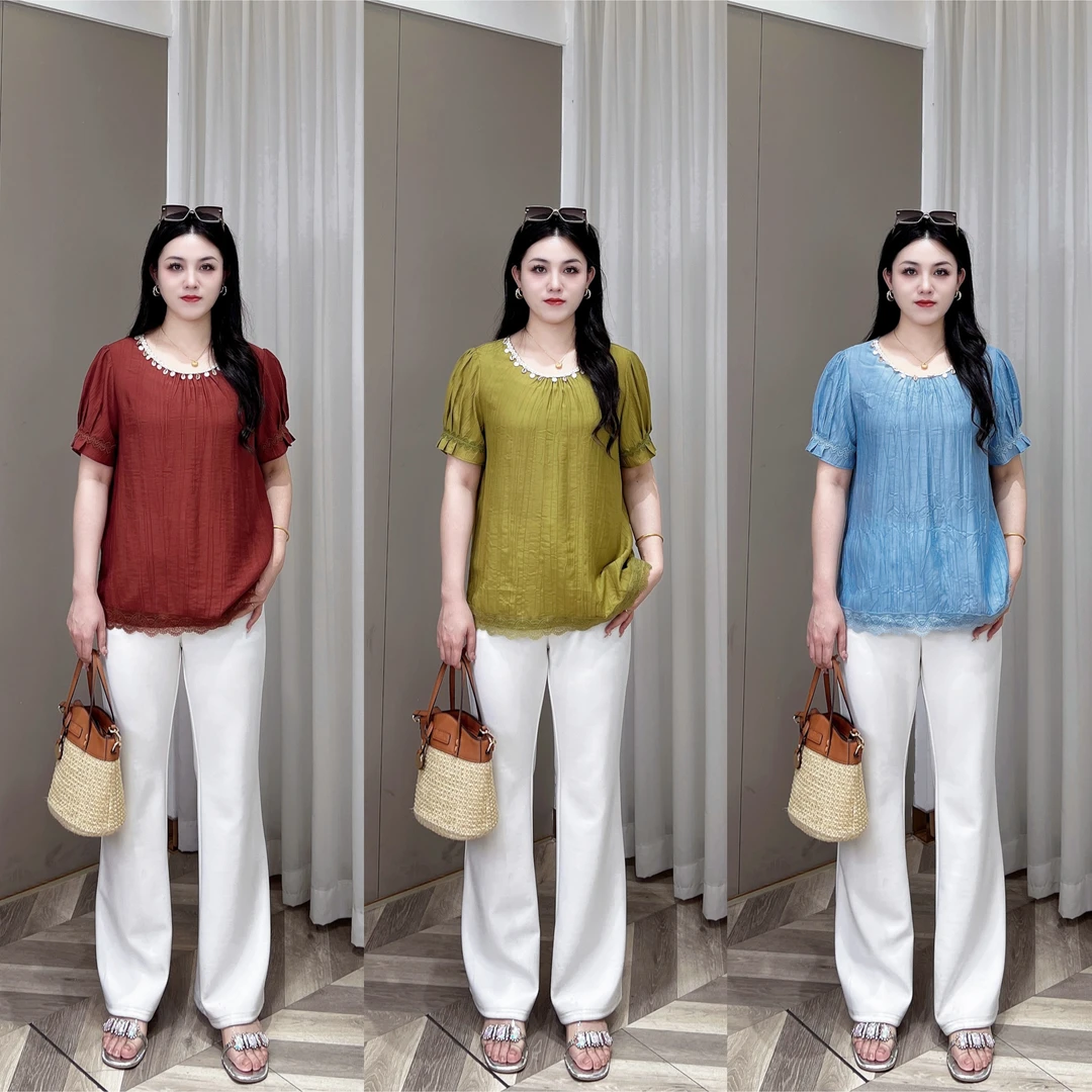 【上新】PDM22105夏季新款洋气遮肉显瘦百搭圆领上衣