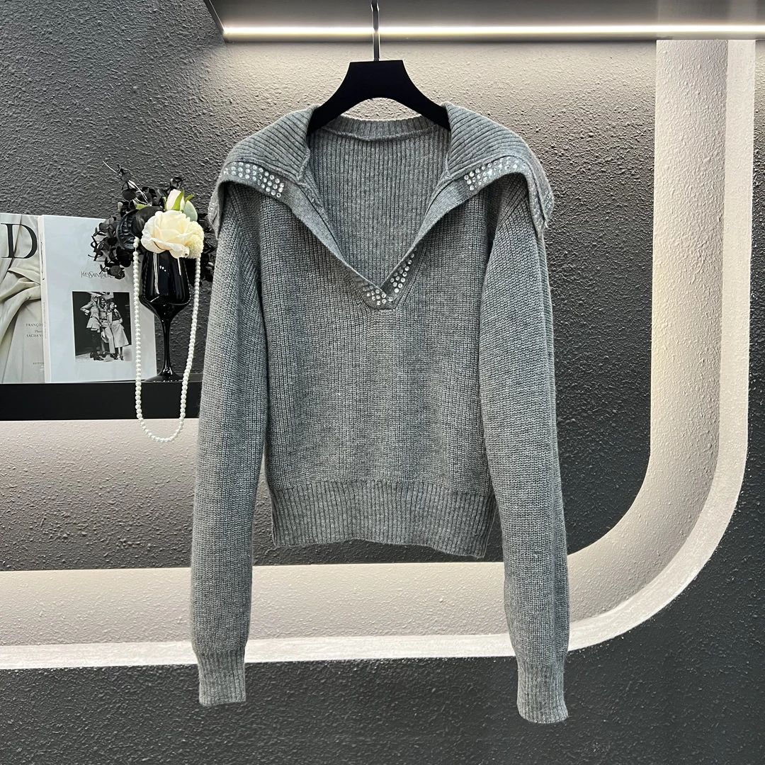 【妮姐】气质修身显瘦立领长袖针织衫女秋季休闲百搭毛衣240