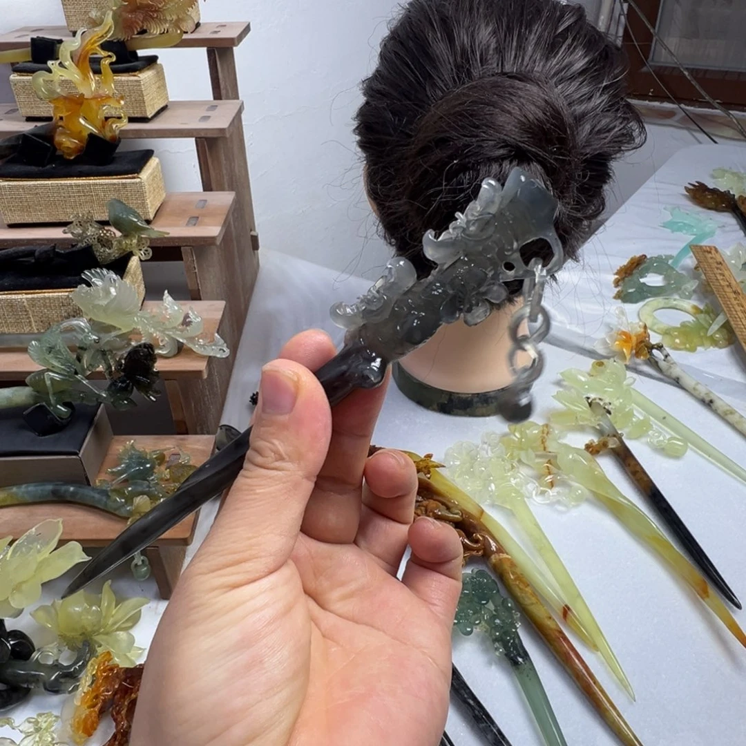 定制蛇纹石玉毛货发饰