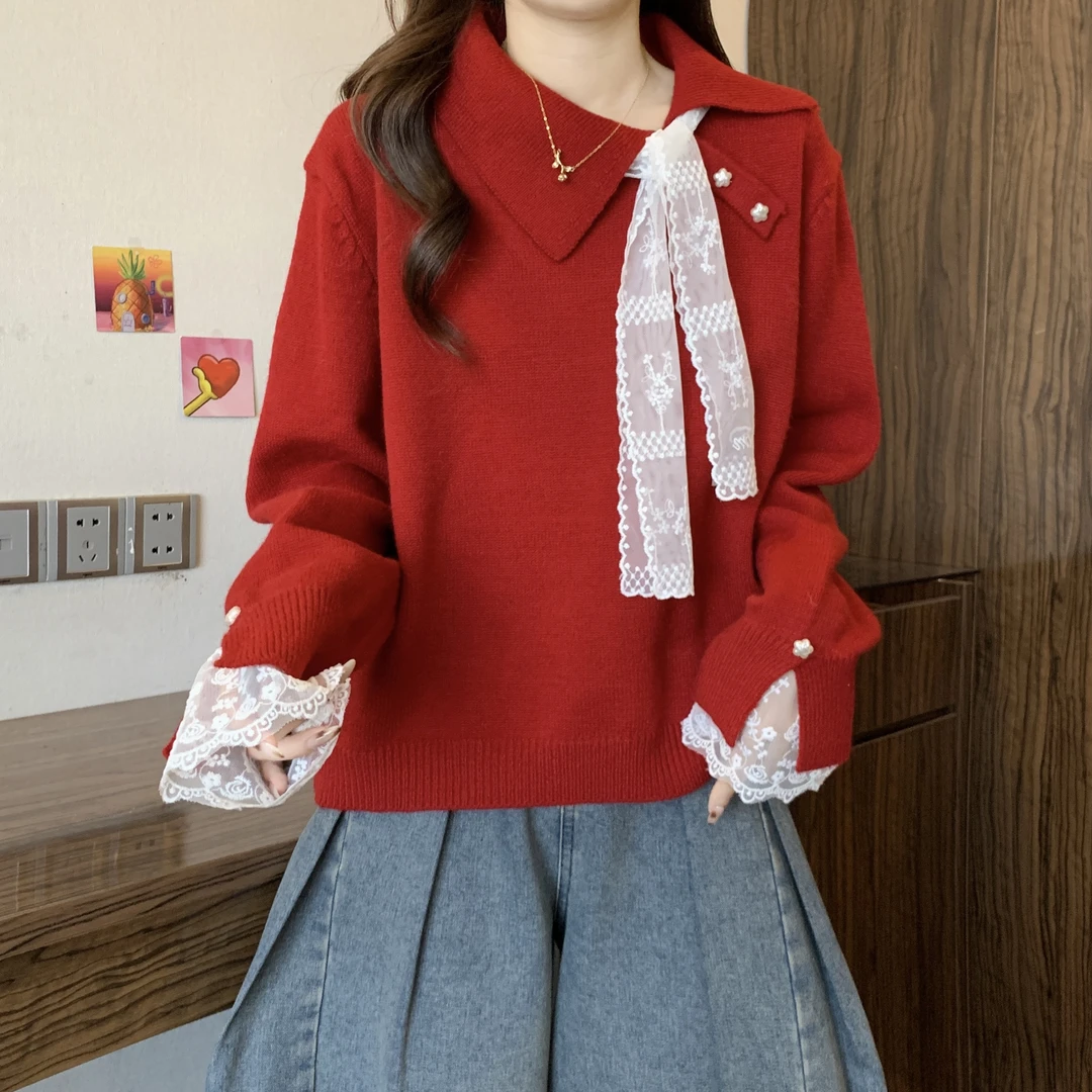 新款长袖宽松微胖大码女装灰色慵懒针织毛衣女秋冬设计感显瘦上衣