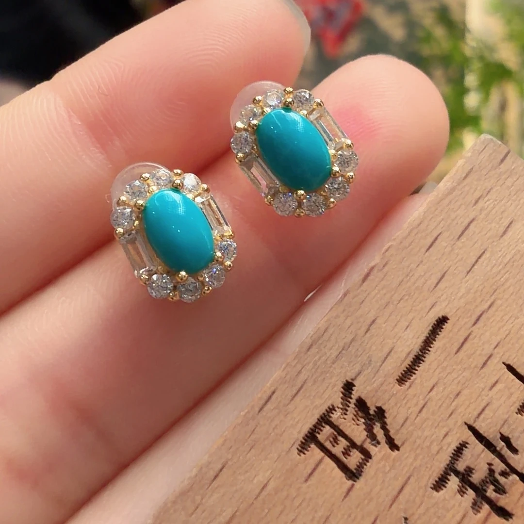 绿松石银S925镶嵌耳饰