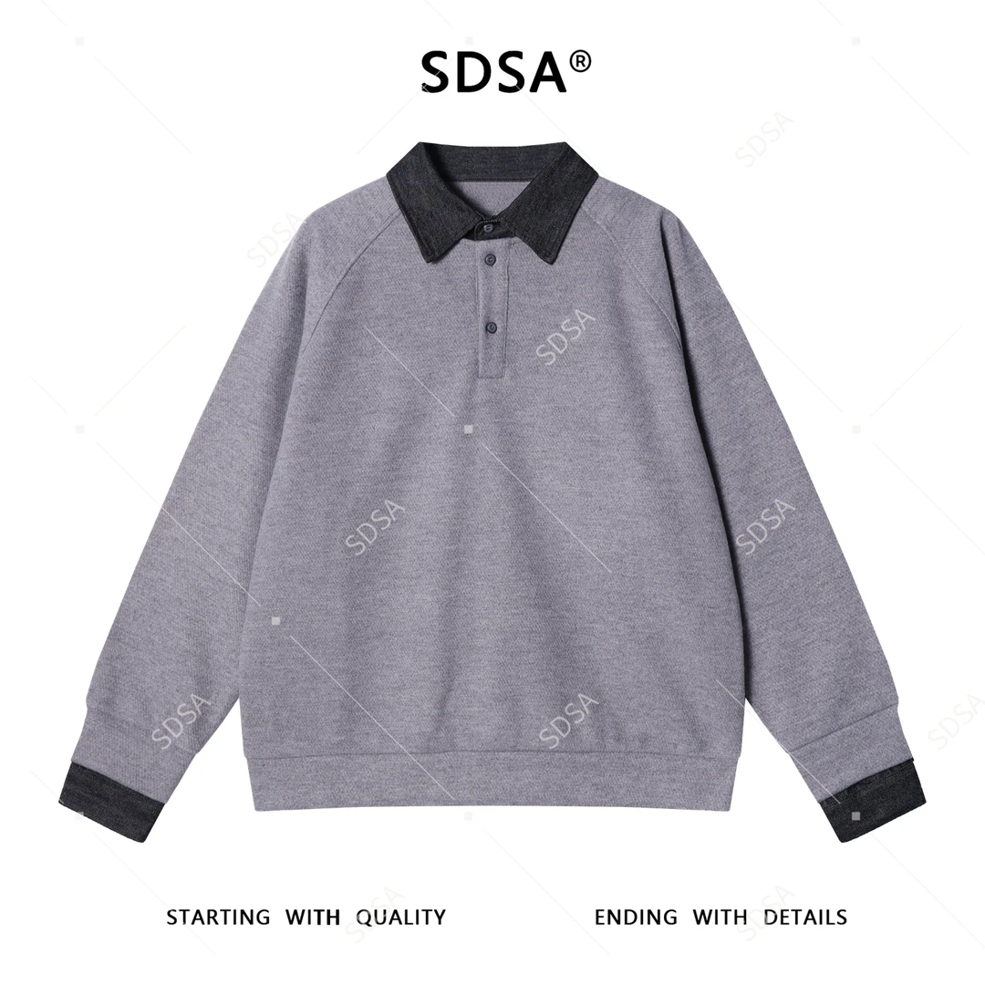 SDSA男士秋冬新款痞帅男装韩版拼接撞色polo领卫衣百搭时尚上衣