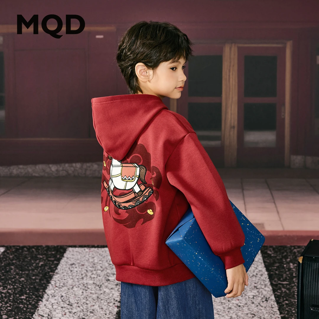 【拜年服】MQD男童25冬新款撞色口袋连帽加绒卫衣9654W0689