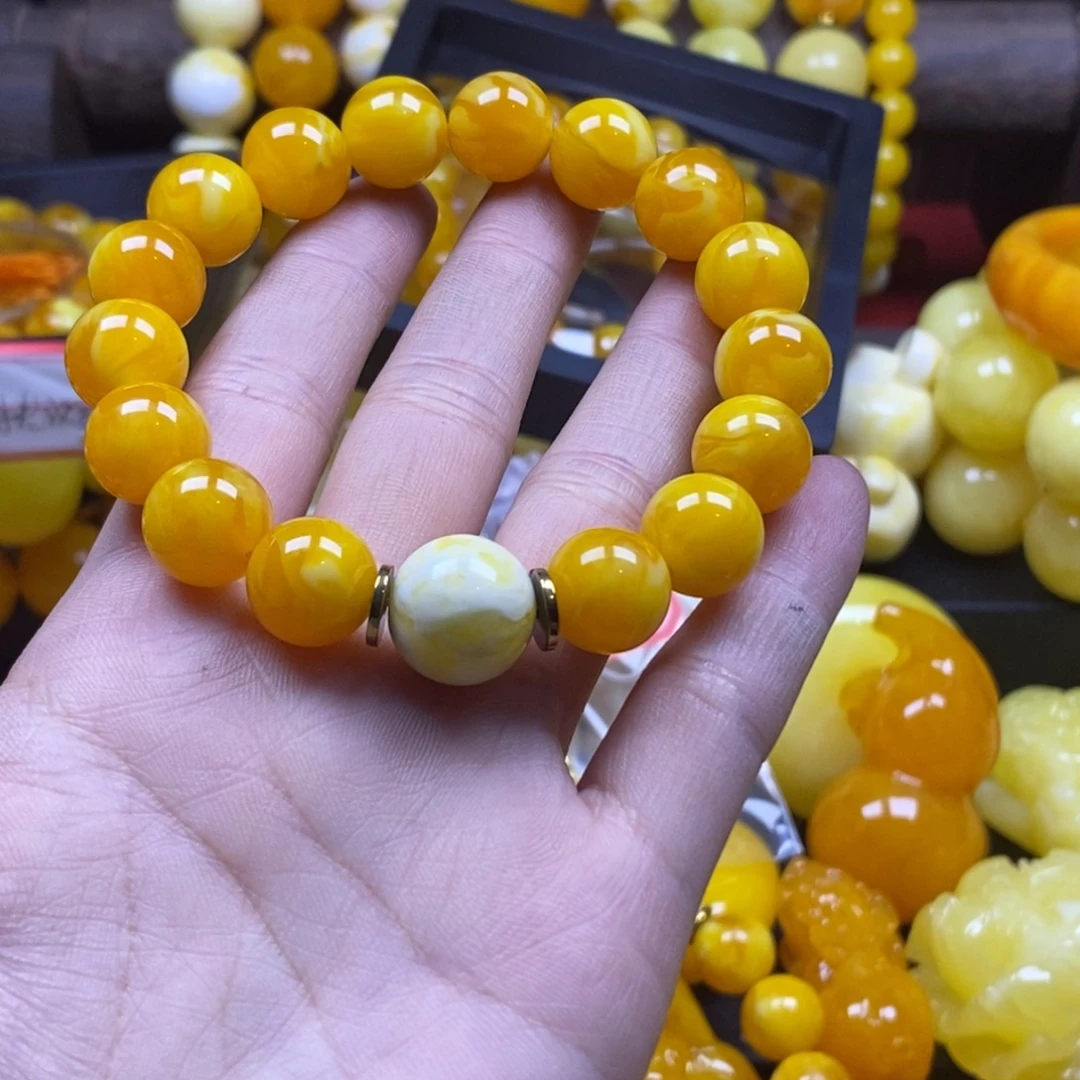 花***圆非金属树脂全品无暇老蜡精品手串