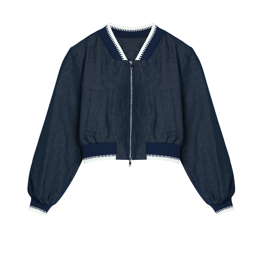 芝芝【霓虹边界】春季女潮酷撞色边饰修身含棉牛仔夹克上衣外套