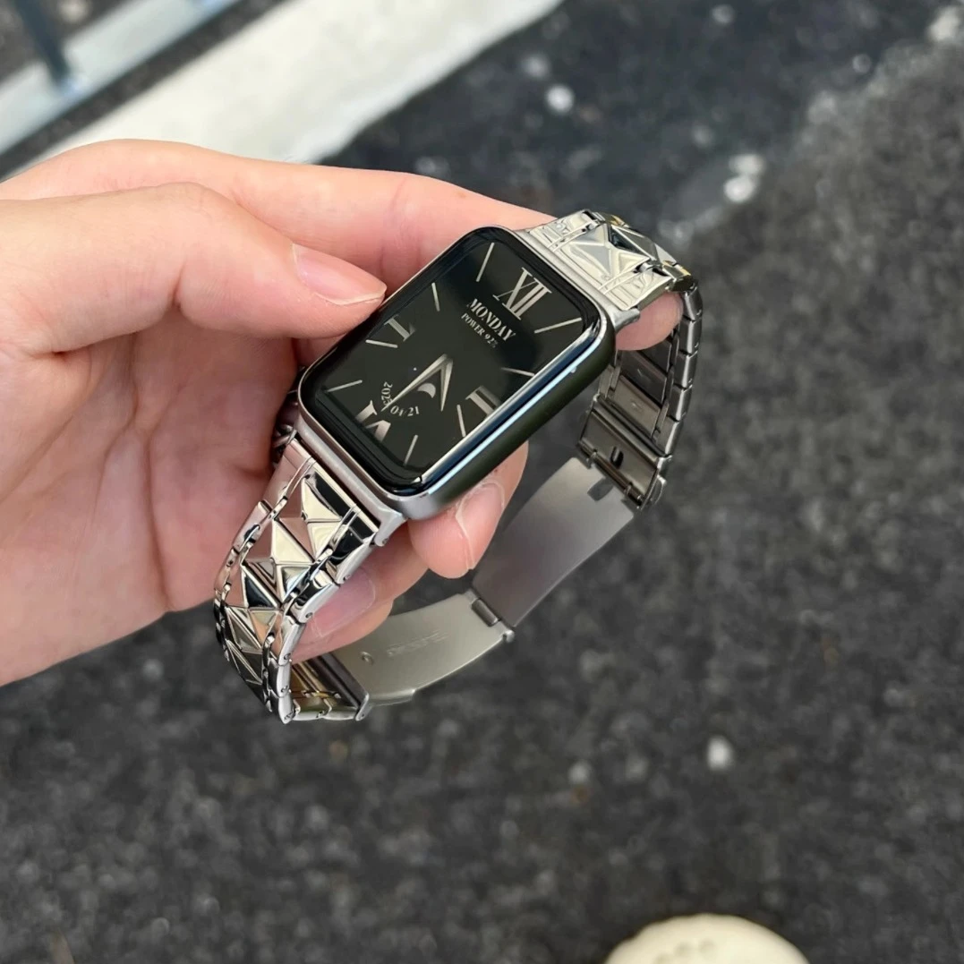 适用小米9pro/8pro金属不规则红米Redmiwatch5/4代钻石纹菱形腕带