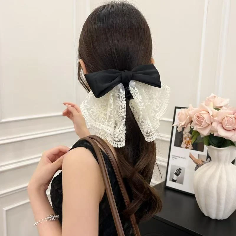 少女风甜美发夹仙女法式高级感蕾丝蝴蝶结马尾夹气质百搭超仙优雅