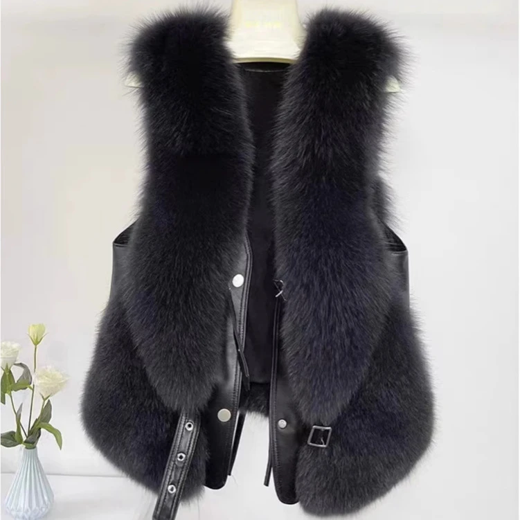 皮马甲女短款2025秋冬爆款仿毛加棉高端拼接马甲外套女狐狸毛新款
