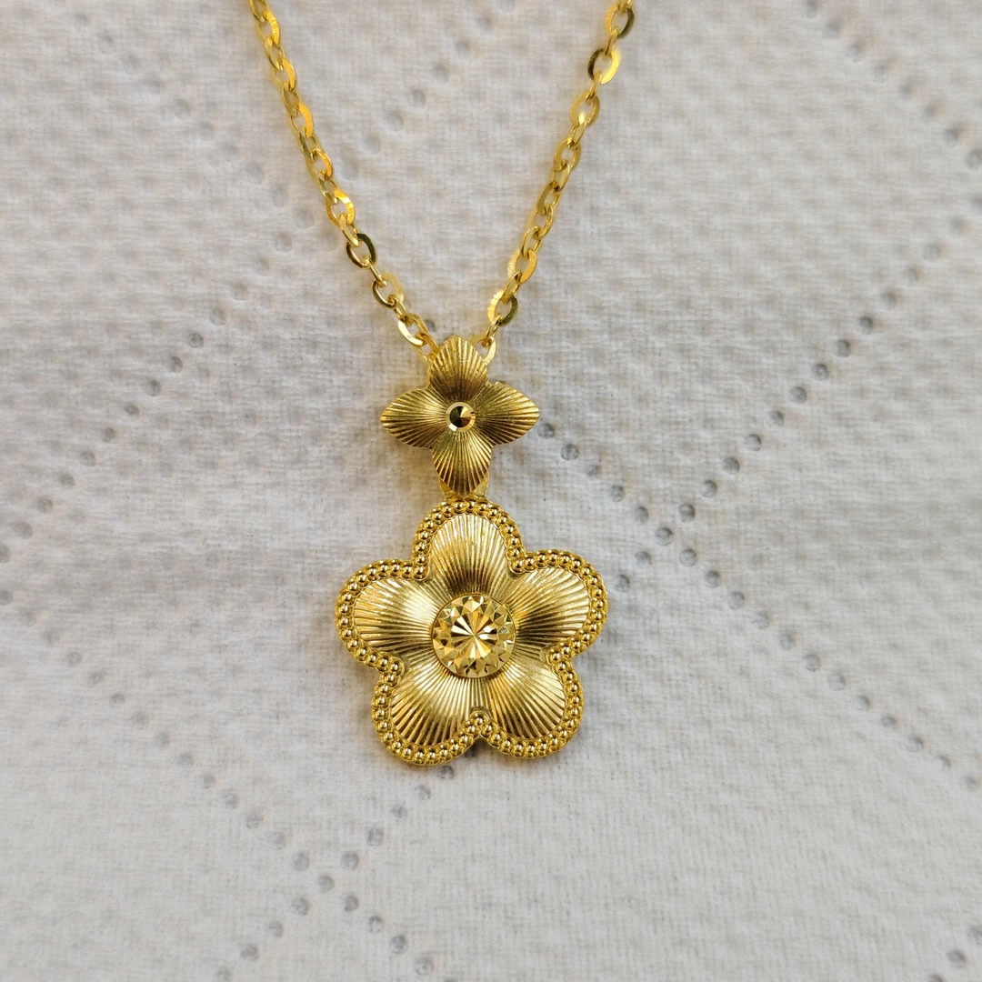 《三狼》足金9999仿钻小桃花S扣套链基地过检一物一证经典时尚百搭