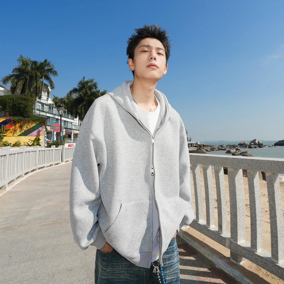 2025卫衣秋季新品男女同款开衫连帽百搭休闲400g重磅纯色外套