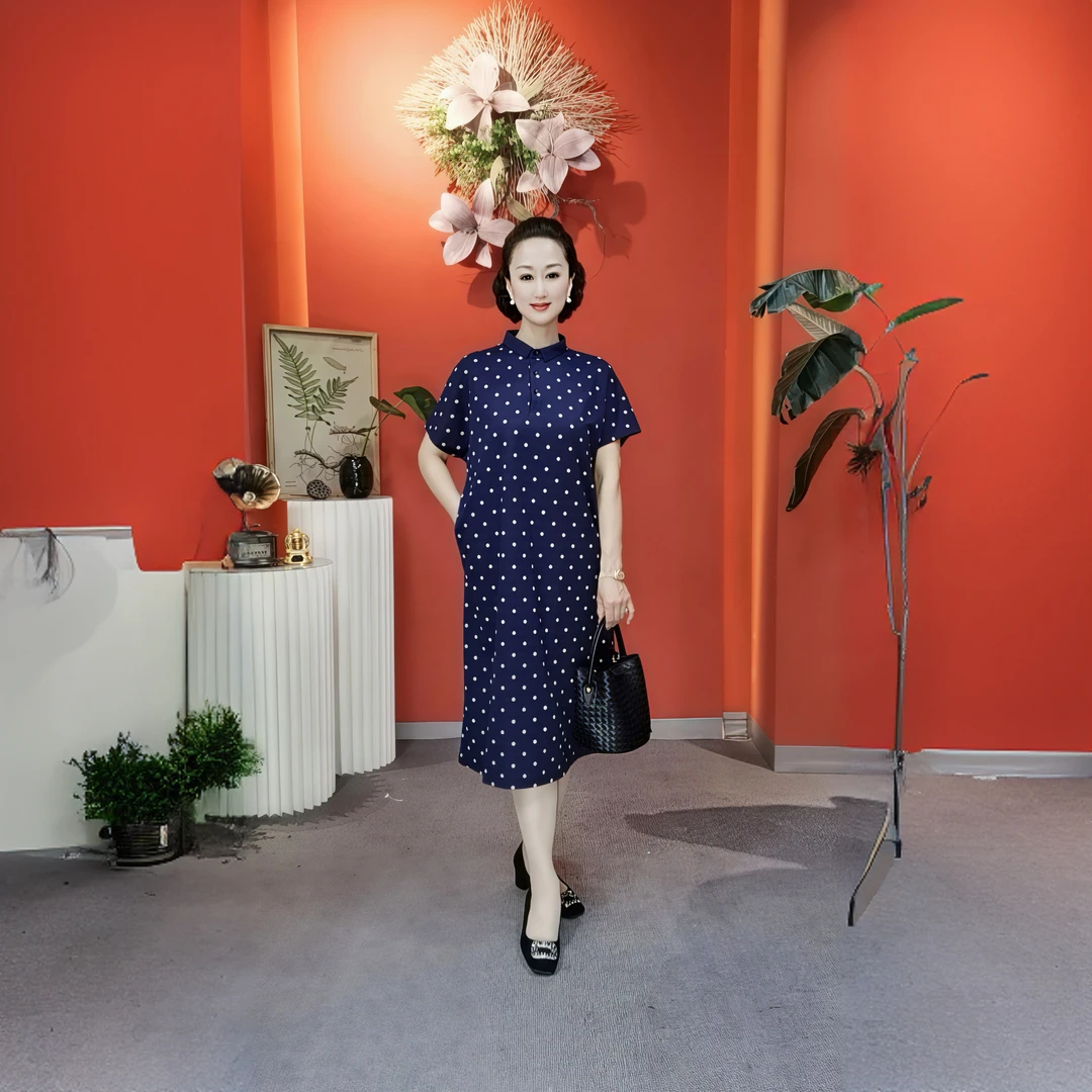 【兰爵专属】轻奢波点短袖T恤连衣裙宽松显瘦洋气减龄女装