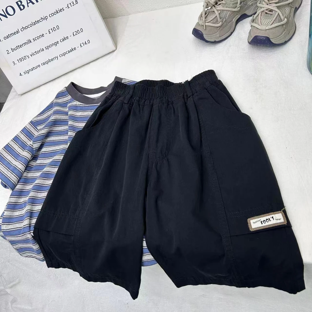 KZ-25084 黑色 工装裤儿童短裤时尚休闲宽松中大童韩版洋气高品质