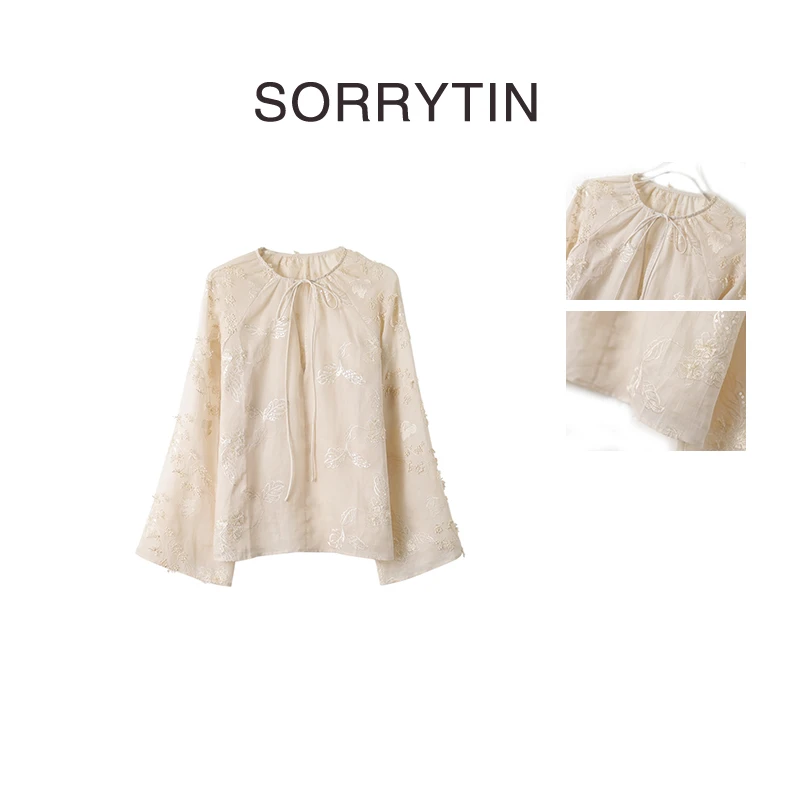 《疏影织烟》SORRYTIN 重工立体刺绣花小宽松巨显瘦 苎麻衬衣罩衫