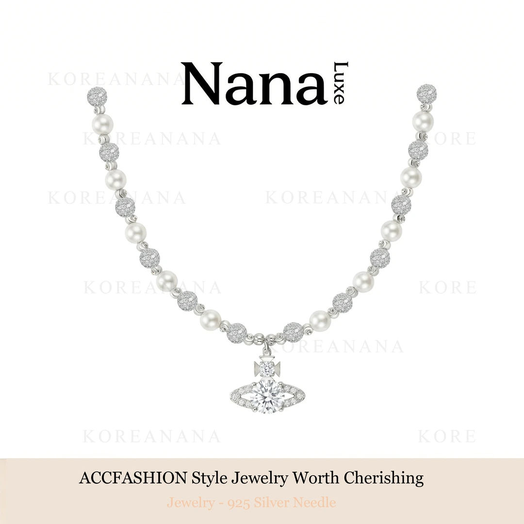 铜合金仿珍珠项链 镀白金【星河飞船】设计师 轻奢渐变珠珠锆石E107