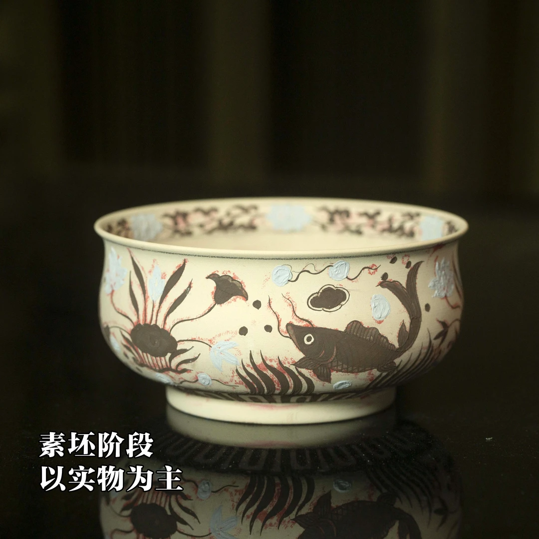 【柴窑挑战】青花釉里红鱼藻纹矮炉式
