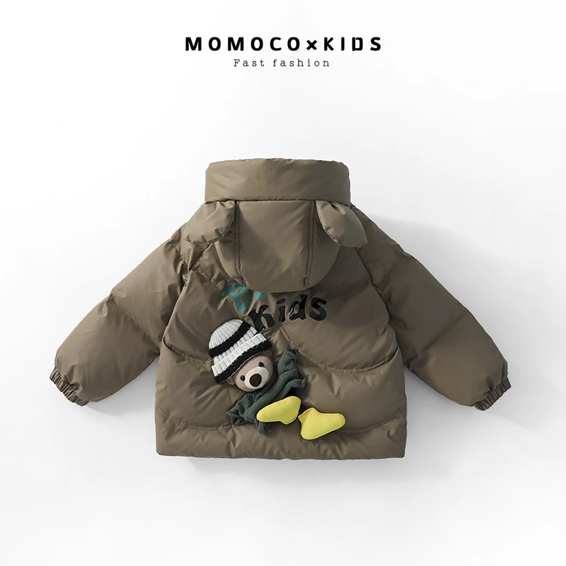 MOMOCO-冬季冬款小童时尚贴标小熊口袋加厚保暖羽绒服
