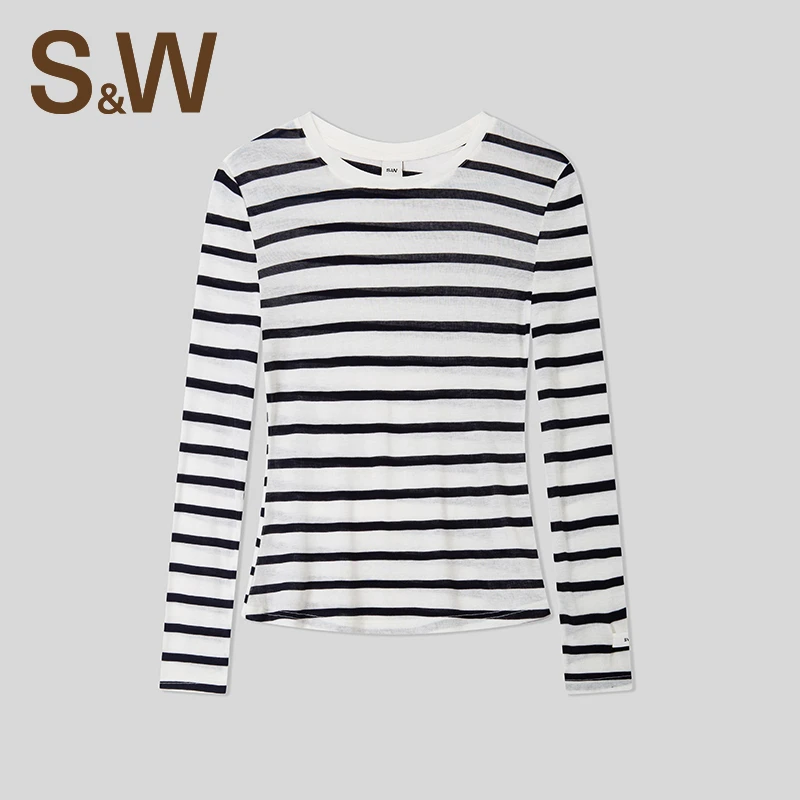 SW速惟 夏季透气运动条纹设计亲肤休闲百搭时尚长袖上衣4364 z2