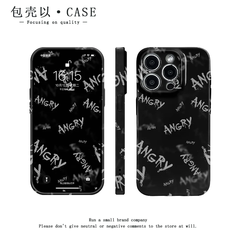 ins英文ANGRY菲林亮面适用苹果16promax华为oppo小米vivo手机壳软