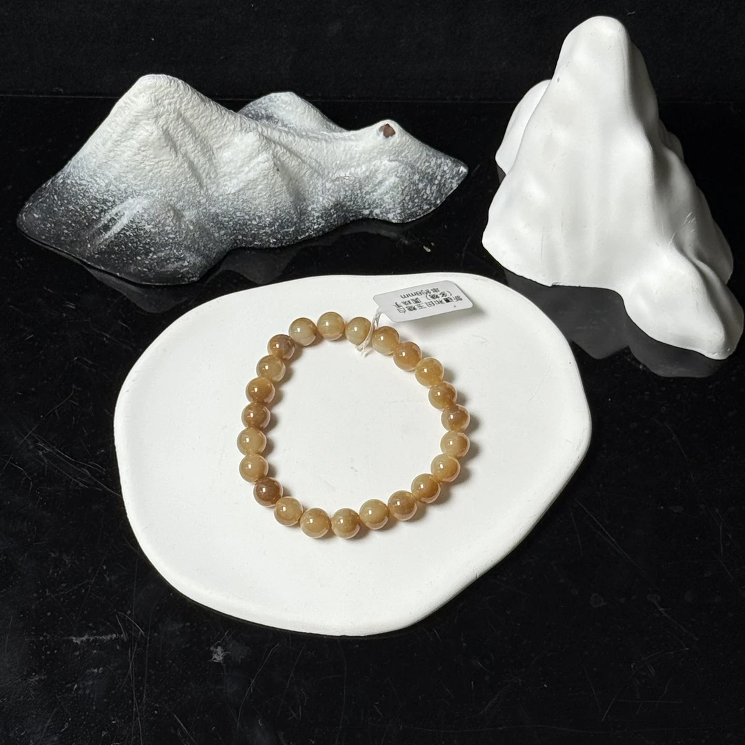 新疆和田玉糖白（多糖）圆珠手串约8mm