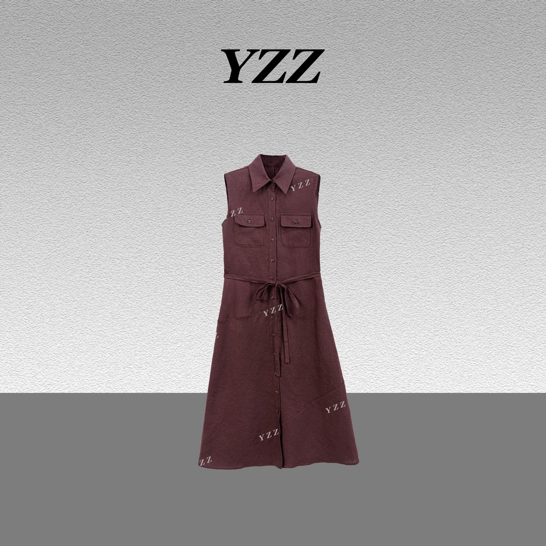 YZZ 新款时尚酒红色显瘦工装精致连衣裙女 810808