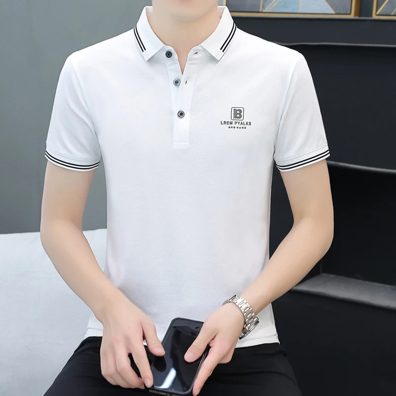 花花公子夏季薄款短袖男士白色Polo衫韩版潮流百搭宽松休闲薄T恤