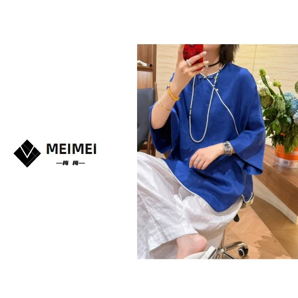 XMM.【老钱新中式亚麻】时尚百搭宽松休闲夏季透气洋气设计师GZ7587
