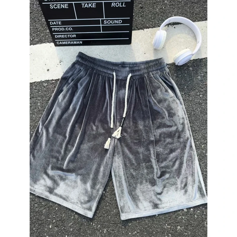金丝绒凉感冰丝短裤男款夏季高弹力宽松居家五分裤垂坠感休闲裤子