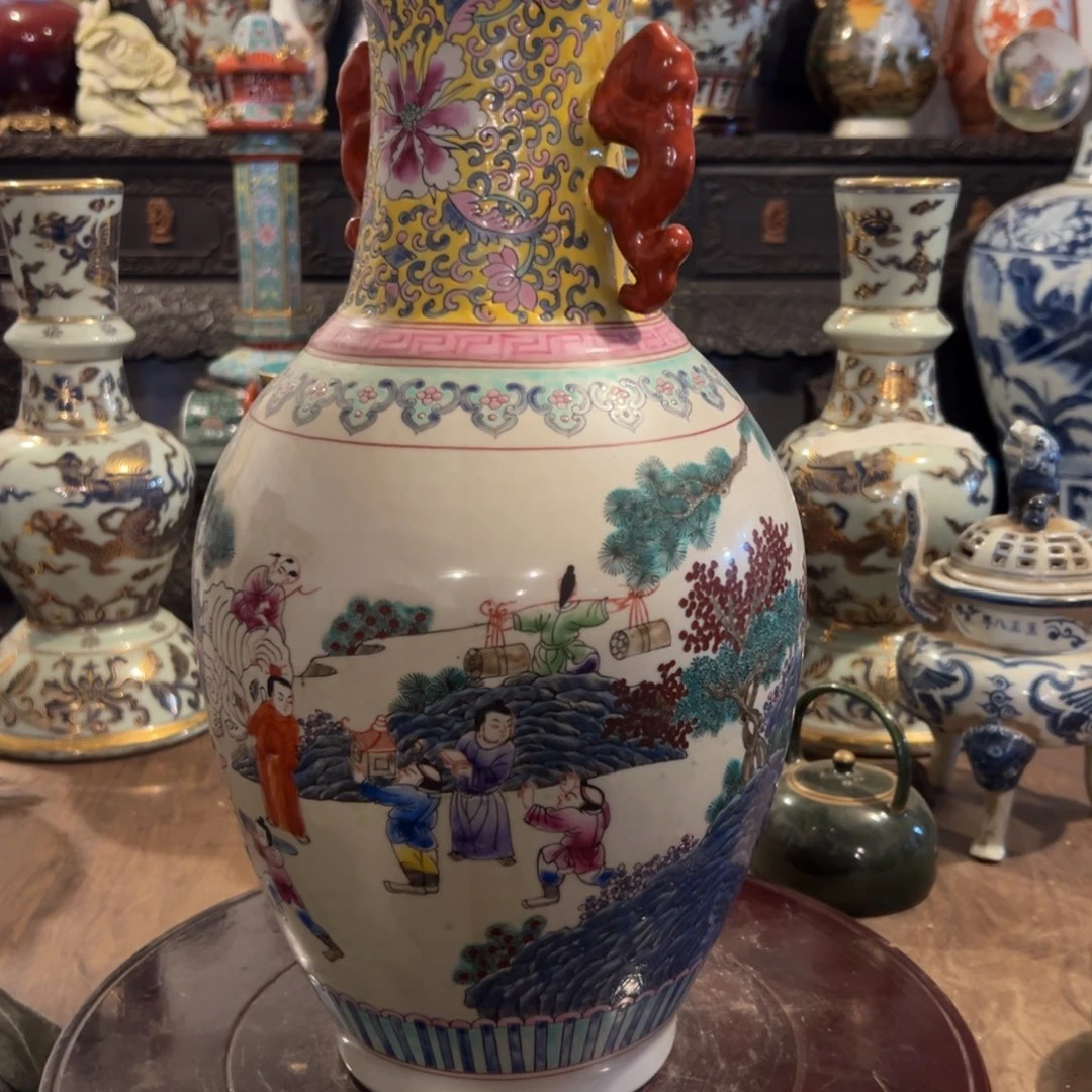 天***雀精品珐琅彩缠枝连赏瓶收藏