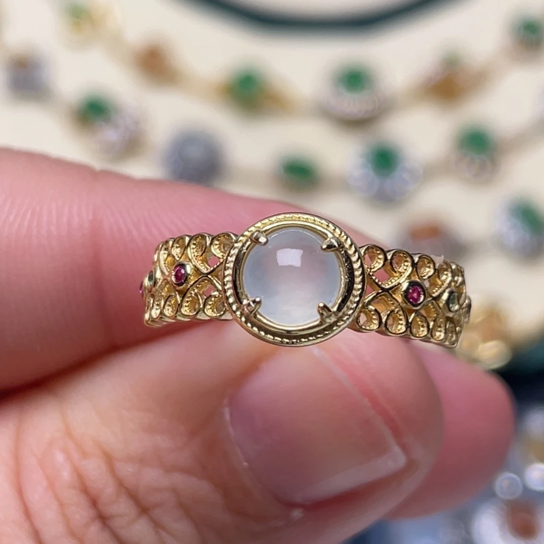 翡翠戒指银S925镶嵌纯天然缅甸翡翠