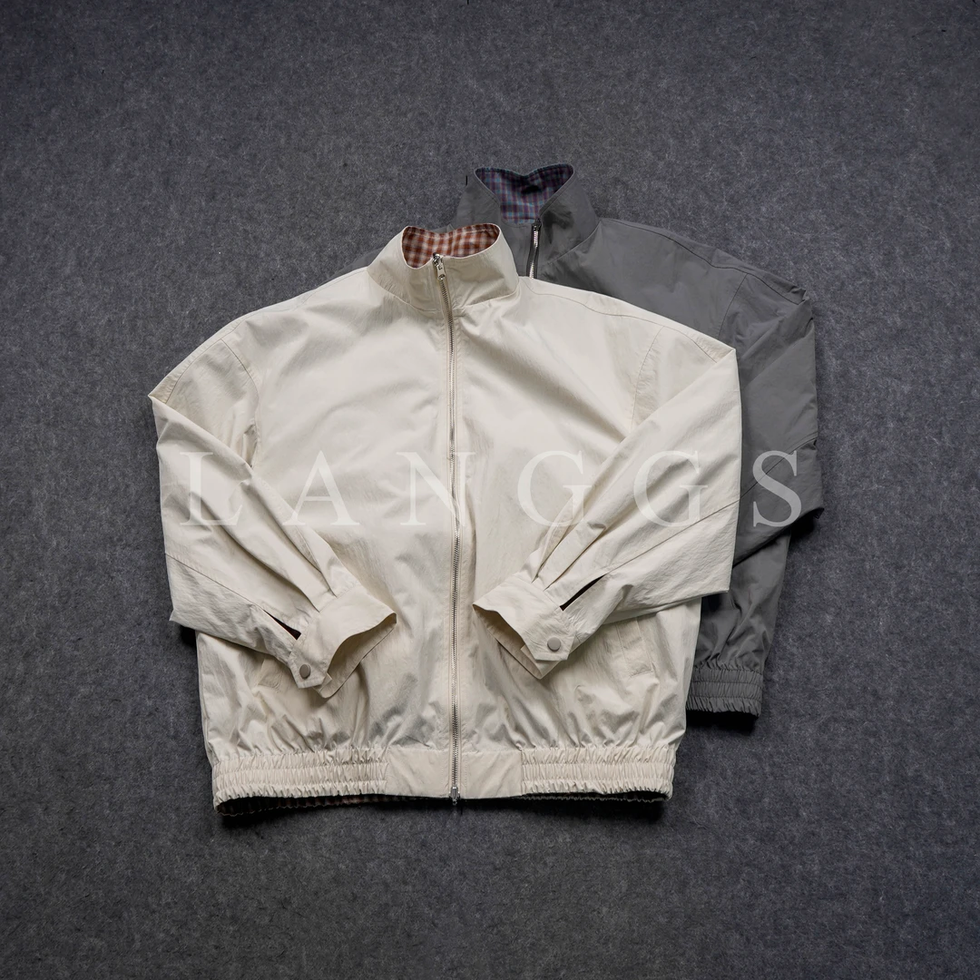 LANGGS&木子里 2025春季两面穿哈林顿复古格纹撞色夹克-SS5166